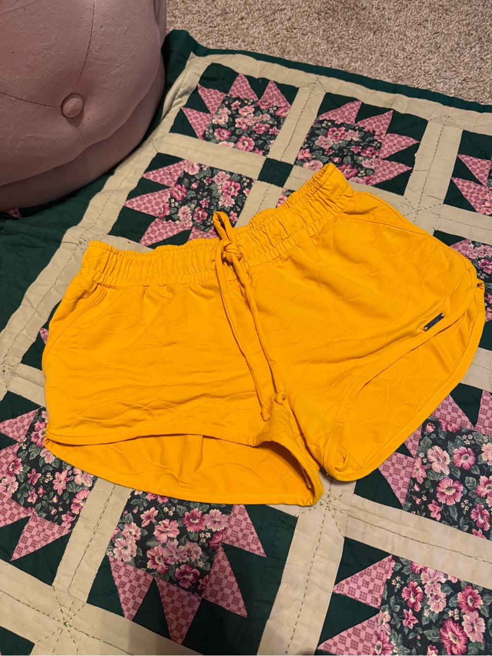 Unique Yellow Women's Drawstring Active swim Shorts with pockets